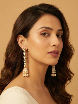 PAYA - Pearl Tassel and Kundan Dangler Earrings