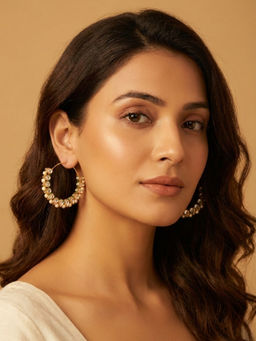 PAYA - Pear Kundan Beaded Hoops - White