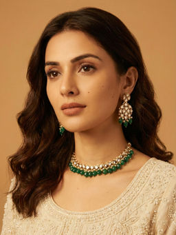 PAYA - Green Kundan Linear Choker and Earrings