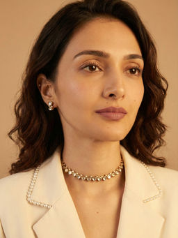 PAYA - White Boat Kundan Linear Choker and Earrings