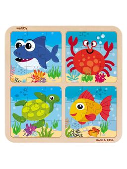 Webby - 4 in 1 Sea Creatures Wooden Puzzle Toy - 36 Pcs