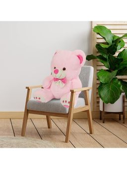 Webby - Plush Cute Sitting Teddy Bear Soft Toy with Neck Bow and Foot Print - Pink - 35 CM