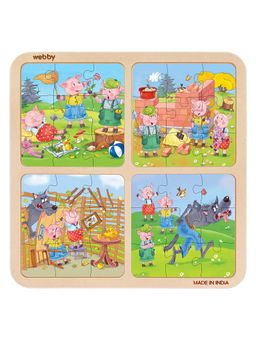 Webby - 4 in 1 The Three Little Pigs Wooden Puzzle Toy - 36 Pcs