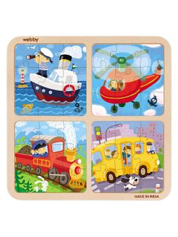 Webby - 4 in 1 Vehicles Wooden Puzzle Toy - 36 Pcs
