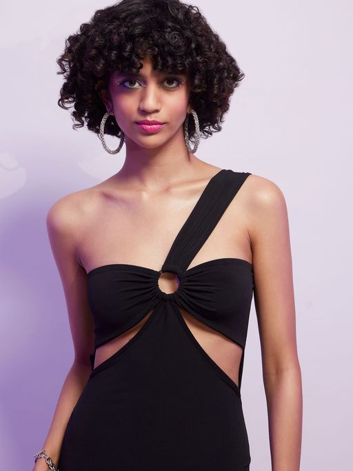 solid one shoulder bodycon dress Shoulder Midi Dress One Shoulder Black Bodycon Dress Sexy Solid Color  Ruched One Shoulder Midi Bodycon