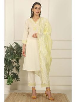W - Thread Embroidered A-Line Kurta with Pant & Dupatta (Set of 3)