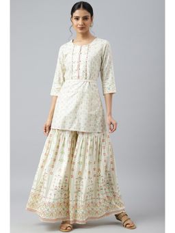 W - Multi & White Festive Short Kurta And Sharara Set (Set of 2)