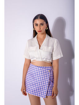 GARDEN PARTY - White Satin Half Sleeves Solid/Plain Crop Top