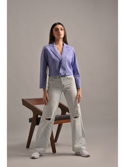 GARDEN PARTY - Lavender Polyester Full Sleeves Solid Blazer Style Top