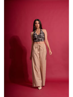 GARDEN PARTY - Multi-Color Cotton Blend Sleeveless Checks Crop Top