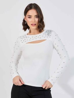 Styli - Off White Embellished Top