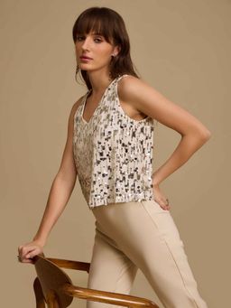 Kazo - Off White Embellished Top