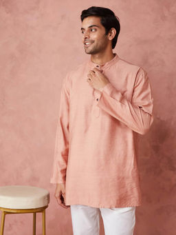 Fabindia - Peach Viscose Blend Striped Short Kurta