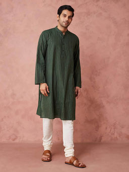 Fabindia - Green Cotton Dobby Long Kurta