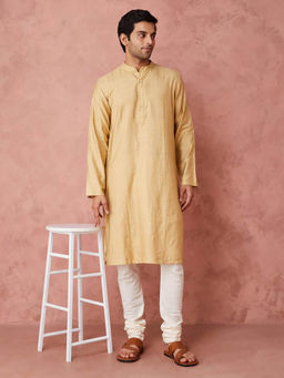 Fabindia - Beige Viscose Blend Checks Long Kurta
