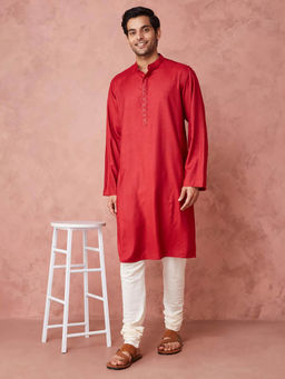 Fabindia - Red Viscose Silk Long Kurta