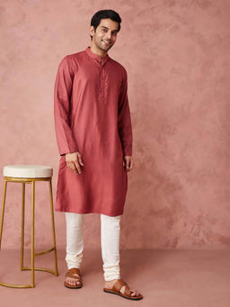 Fabindia - Maroon Viscose Silk Long Kurta