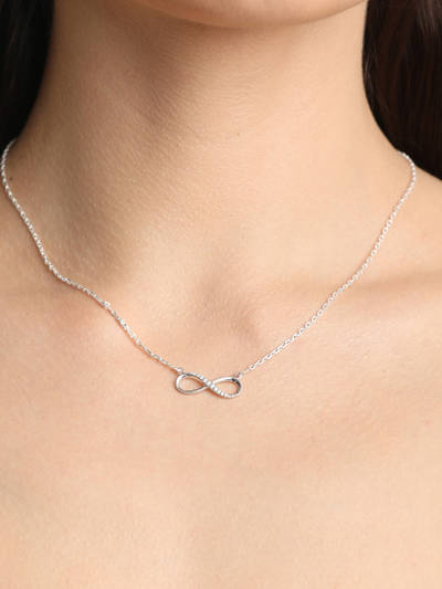 Silver Rhodium Plated Swiss Zirconia Infinity Pendant Chain Necklace Gift For Women & Girls