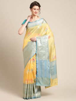 Banarasi Silk Works - Mulberry Woven Saree Yellow with Unstitched Blouse