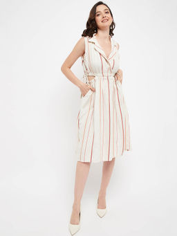 Madame - Women Off White Fit & Flared Knee Length Dress