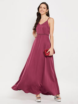 Madame - Women Dark Pink Fit & Flared Maxi Dress