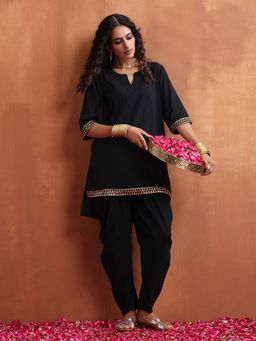 trueBrowns - Black Cotton Kurta with Pant Only Co-ord (Set of 2)
