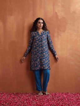 trueBrowns - Blue Print Kurta with Pant (Set of 2)