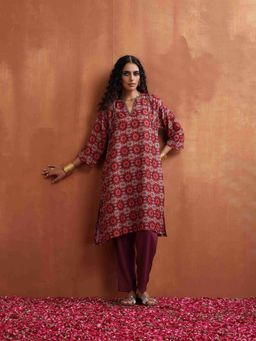 trueBrowns - Maroon Mandala Print Kurta with Pant (Set of 2)