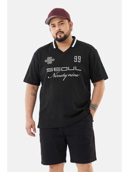 Snitch - Black Graphic Half Sleeves Regular Polo T-shirt for Men