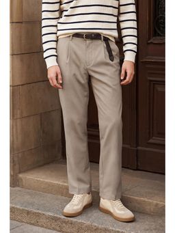 Snitch - Beige Plain Regular Casual Chinos for Men