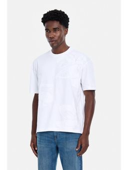 Snitch - White Embroidered Half Sleeves Oversized Casual T-shirt for Men