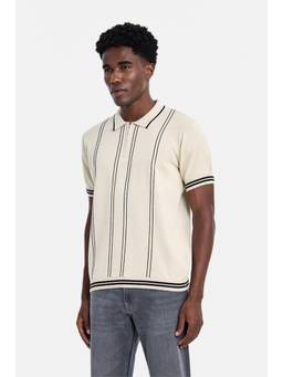 Snitch - Beige Stripes Half Sleeves Regular Casual T-shirt for Men