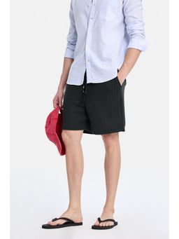 Snitch - Black Ribbed Regular Casual Shorts for Men