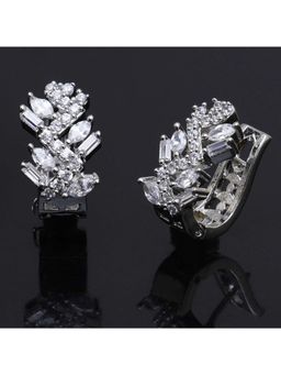Karatcart - Silver-Tone American Diamond Studded Cuff Earrings