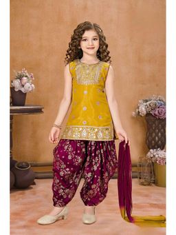 Lagorii - Sequins Embroidered Mustard Kurti with Patiala and Dupatta