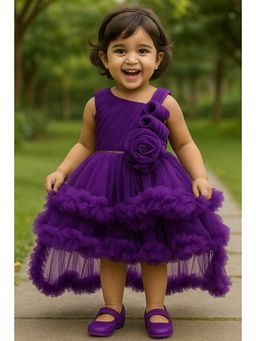 Lagorii - High-Low Floral Embellished and Ruffle Layers Party Purple Frock