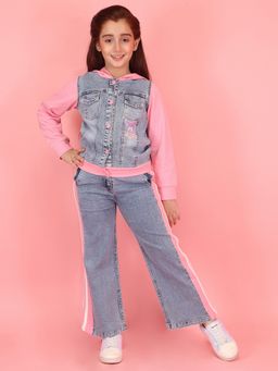 Cutecumber - Winter Clothing Girls Denim Hooded Pink Co-Ord Set