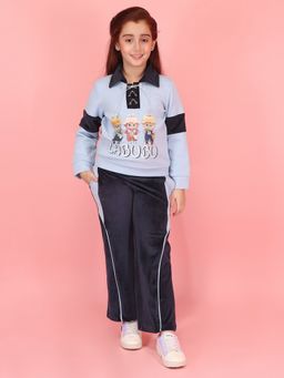 Cutecumber - Winter Clothing Girls Polo Collar Full Sleeve Blue Co-Ord Set