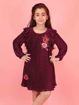Cutecumber - Winter Round Neck Full Sleeve Maroon Dress