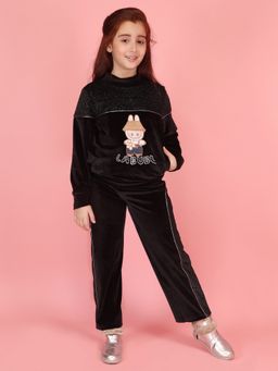 Cutecumber - Winter Clothing Girls Glitter Print Full Sleeve Black Co-Ord Set