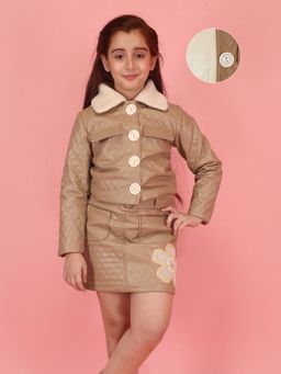 Cutecumber - Winter Clothing Girls Collar Neck Brown Co-Ord Set