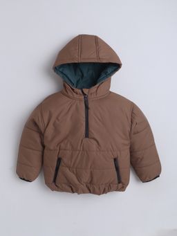 Little Kangaroos - Boys Quilted Hooded Brown Jacket