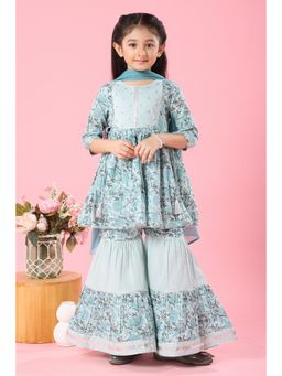 MASTARANG - Girls Flared Blue Kurti with Sharara and Dupatta