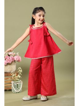 MASTARANG - Girls A-line Red Top with Palazzo