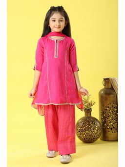 MASTARANG - Girls A-line Pink Kurti with Salwar and Dupatta