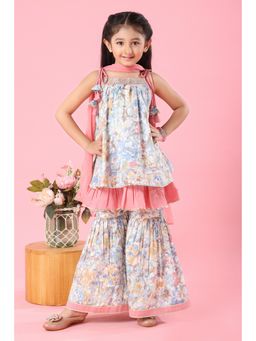 MASTARANG - Girls A-line Pink Kurti with Sharara and Dupatta