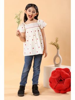 MASTARANG - Girls A-line Embroidered Off White Top