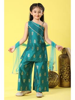 MASTARANG - Girls Straight Teal Kurti with Palazzo and Dupatta