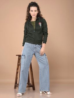 CRIMSOUNE CLUB - Women Navy Blue Graphic Print Hooded Neck Sweatshirt