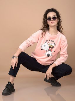 CRIMSOUNE CLUB - Women Peach Graphic Print Sweatshirt